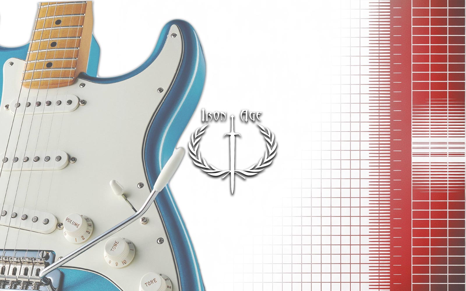 Iron Age Guitar Accessories Changelog, Logo, Grid, Stratocaster Guitar