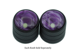 two royal purple pearl guitar knobs with glow dot indicators