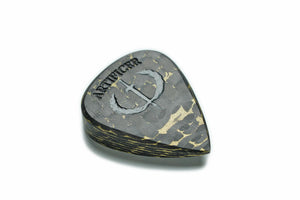 Brass Artificer 7mm carbon fiber guitar pick with satin finish and tapered point