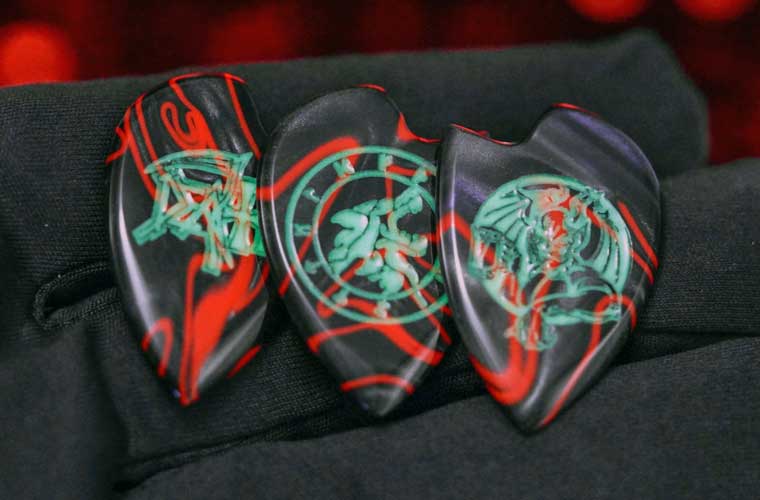 iron age custom guitar picks, handcrafted, handmade plectrums personalized, engraved 1